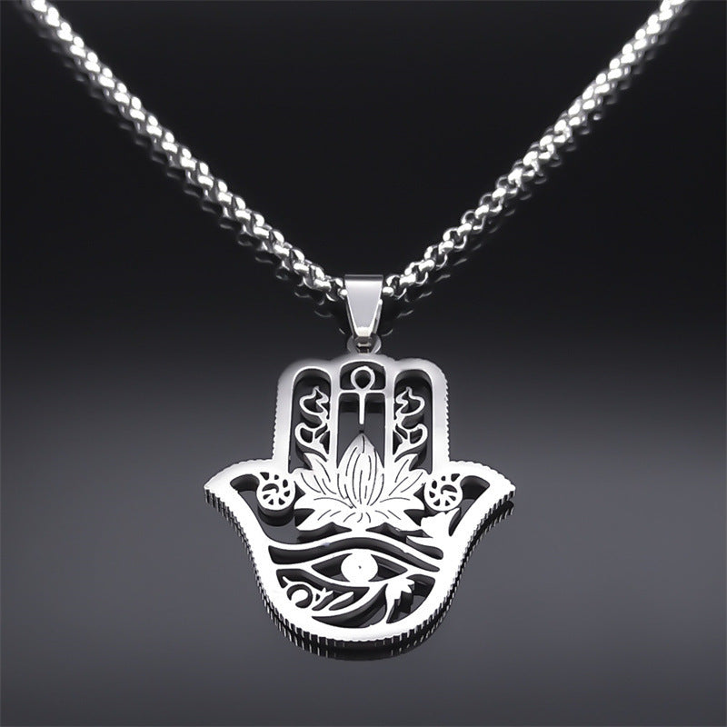 Fatima's Hand Of Hamsa Horus Lotus Eye Necklace Women's Stainless Steel Silver Ankle Key To Life - Premium 0 from AdventureParent - Just $4.22! Shop now at AdventureParent