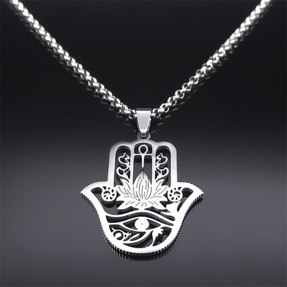 Fatima's Hand Of Hamsa Horus Lotus Eye Necklace Women's Stainless Steel Silver Ankle Key To Life - Premium 0 from AdventureParent - Just $4.22! Shop now at AdventureParent