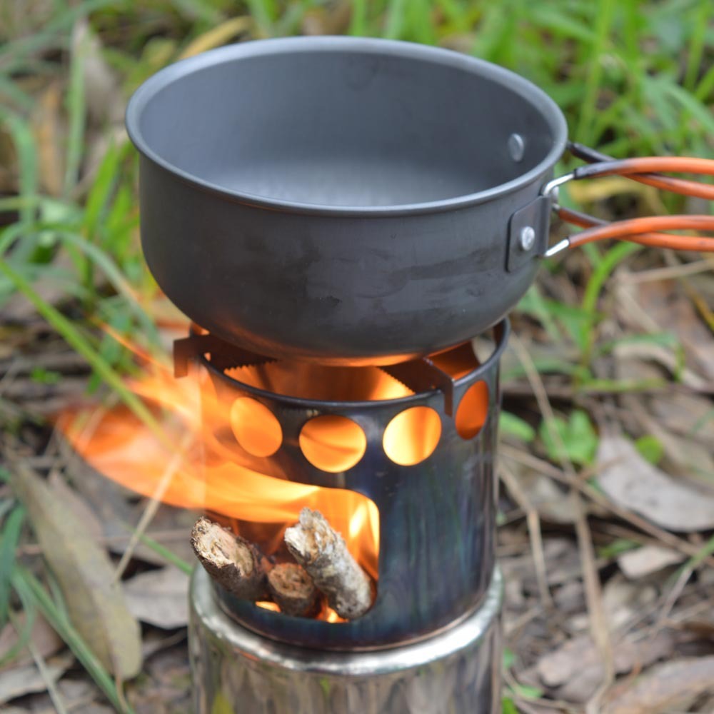 Portable Camping Stove Combo Wood Burning Stainless Steel Stove And Cooking Pot Set For Outdoor Backpacking Fishing Hiking - Premium 0 from AdventureParent - Just $24.17! Shop now at AdventureParent