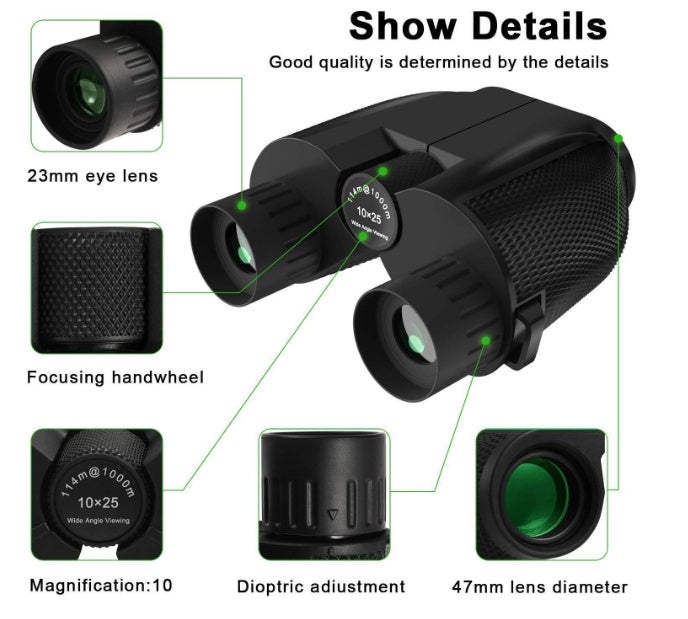 Outdoor binoculars 10x25 small Paul High-definition mini portable low-light night vision pockets glasses - Premium 0 from AdventureParent - Just $81.57! Shop now at AdventureParent