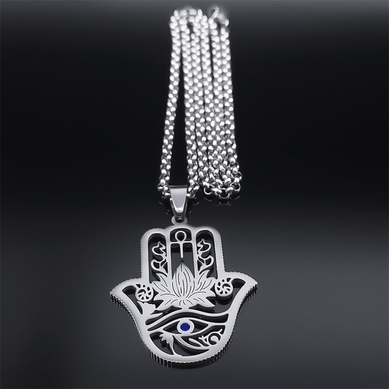 Fatima's Hand Of Hamsa Horus Lotus Eye Necklace Women's Stainless Steel Silver Ankle Key To Life - Premium 0 from AdventureParent - Just $4.22! Shop now at AdventureParent
