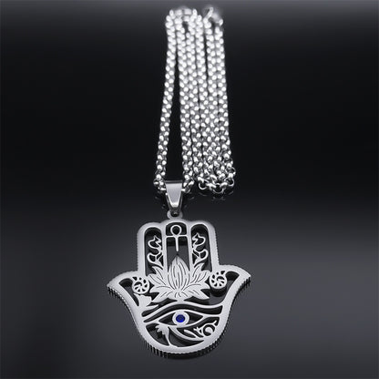 Fatima's Hand Of Hamsa Horus Lotus Eye Necklace Women's Stainless Steel Silver Ankle Key To Life - Premium 0 from AdventureParent - Just $4.22! Shop now at AdventureParent