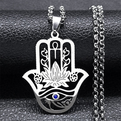 Fatima's Hand Of Hamsa Horus Lotus Eye Necklace Women's Stainless Steel Silver Ankle Key To Life - Premium 0 from AdventureParent - Just $4.22! Shop now at AdventureParent
