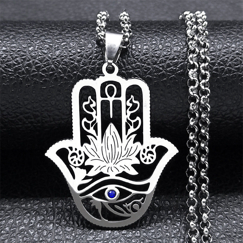 Fatima's Hand Of Hamsa Horus Lotus Eye Necklace Women's Stainless Steel Silver Ankle Key To Life - Premium 0 from AdventureParent - Just $4.22! Shop now at AdventureParent