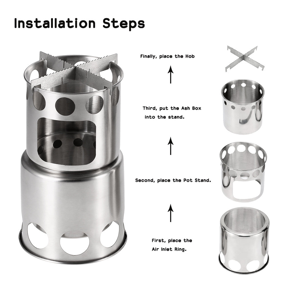 Portable Camping Stove Combo Wood Burning Stainless Steel Stove And Cooking Pot Set For Outdoor Backpacking Fishing Hiking - Premium 0 from AdventureParent - Just $24.17! Shop now at AdventureParent