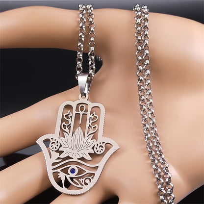 Fatima's Hand Of Hamsa Horus Lotus Eye Necklace Women's Stainless Steel Silver Ankle Key To Life - Premium 0 from AdventureParent - Just $4.22! Shop now at AdventureParent