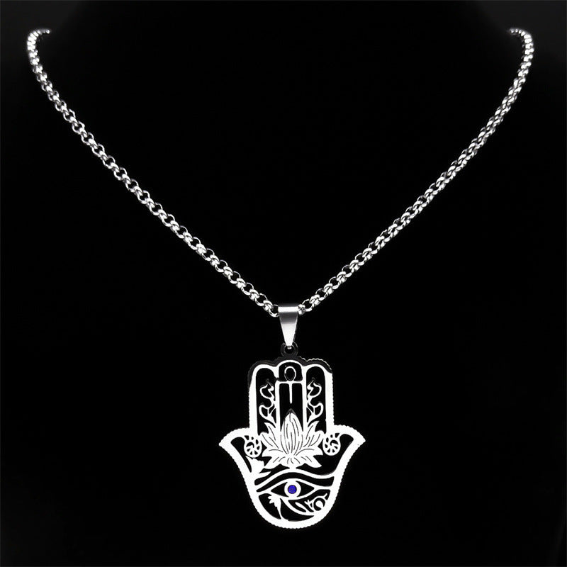 Fatima's Hand Of Hamsa Horus Lotus Eye Necklace Women's Stainless Steel Silver Ankle Key To Life - Premium 0 from AdventureParent - Just $4.22! Shop now at AdventureParent