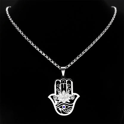 Fatima's Hand Of Hamsa Horus Lotus Eye Necklace Women's Stainless Steel Silver Ankle Key To Life - Premium 0 from AdventureParent - Just $4.22! Shop now at AdventureParent